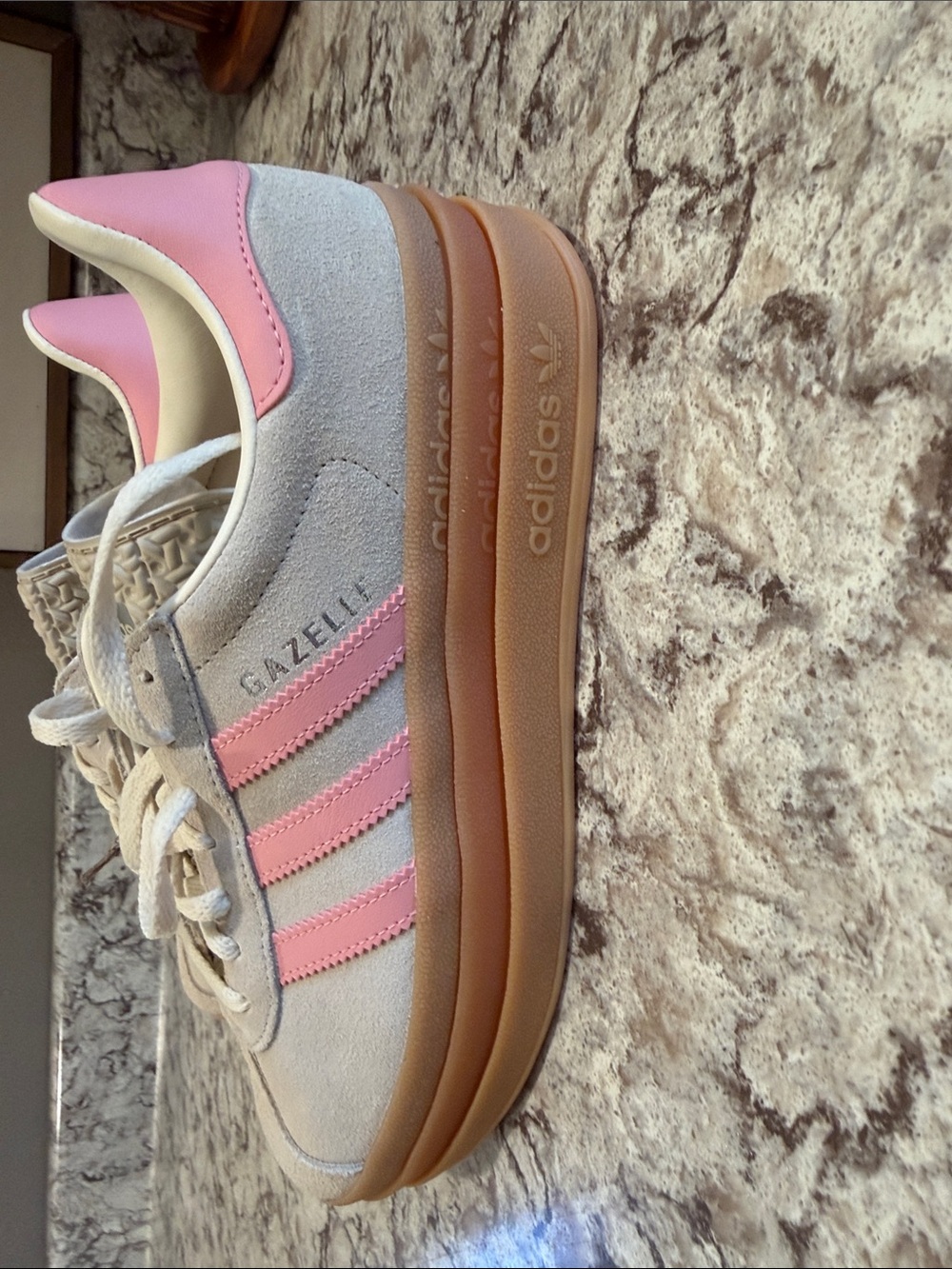 adidas Beige Suede Sneakers with Pink Stripes - Picture 9 of 10